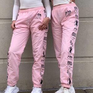 Broken Promises Fake Fairytale Pink Crinkle Track Pants